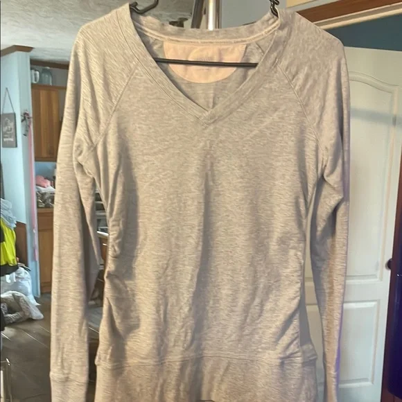 Gray V-Neck Long Sleeve Shirt - Picture 1 of 3